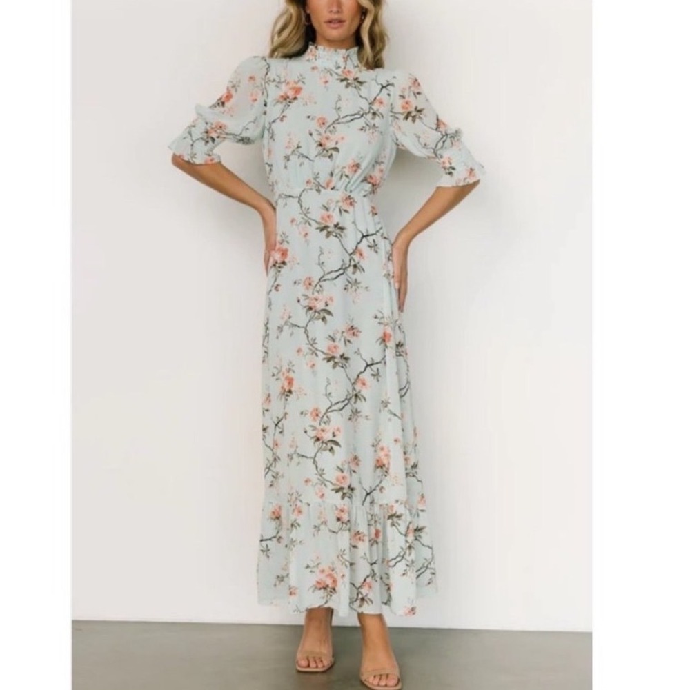 NWT Baltic Born Marie Mock Neck Maxi Dress Sage Florals Spring Garden Wedding XS